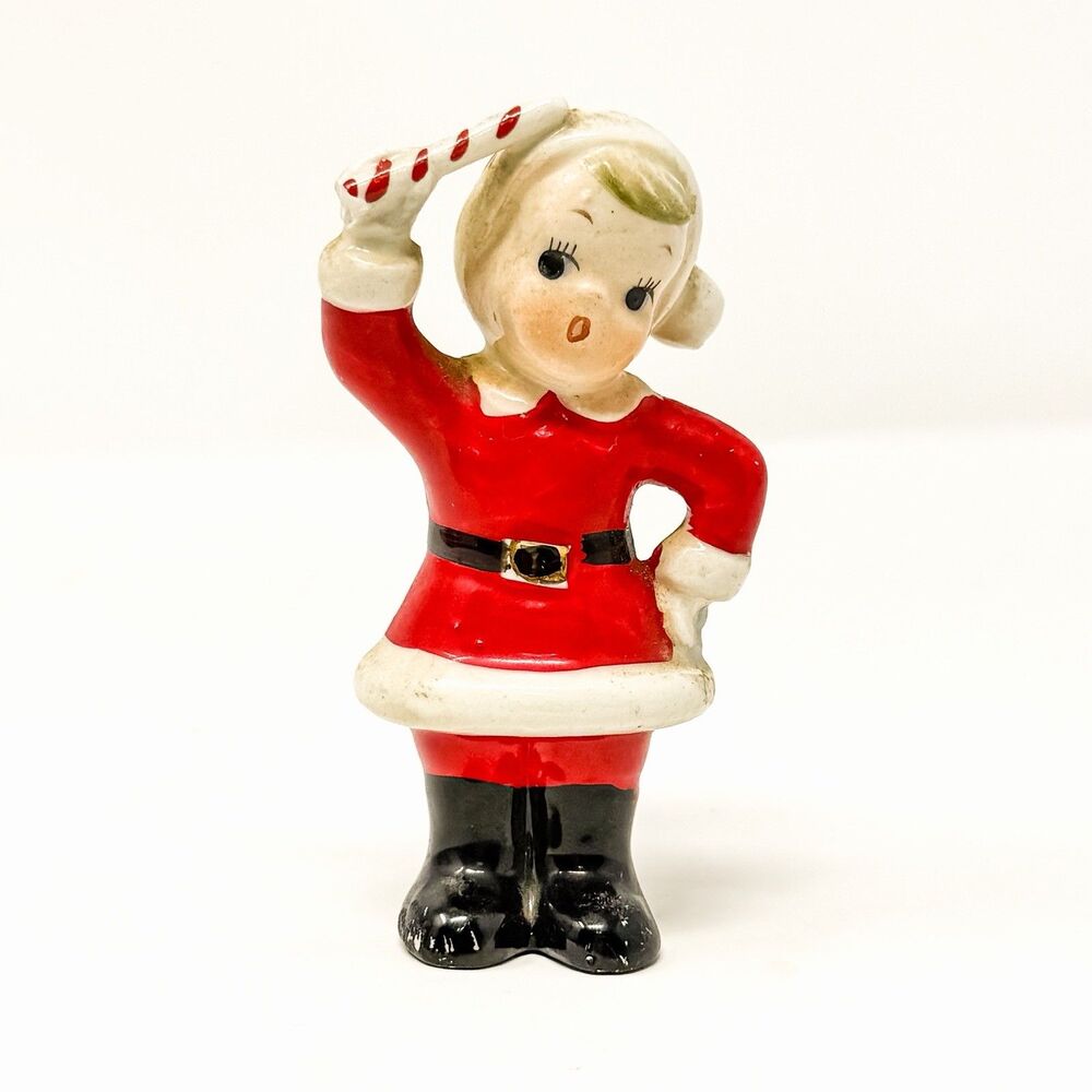 Vintage Napco Japan Christmas Boy Candy Cane Salt Pepper Shaker MCM Kitsch